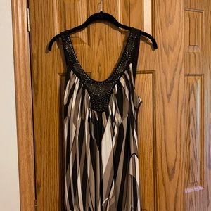 Brown & tan sleeveless dress & knitted sweater